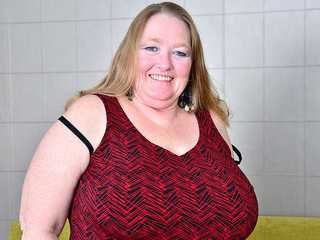 Big breasted mature BBW playing with her pussy