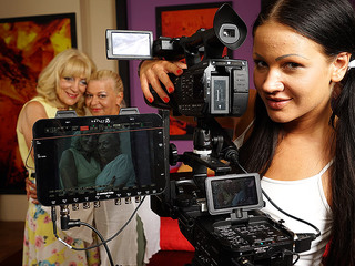 Three horny old and young lesbians making a movie